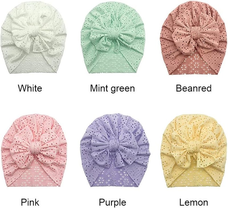 Esumun Baby Girls Hair Bow Turban Hat 6PCS Set, Top Bowknot Head Wrap Beanie India Caps for Infant Toddlers - Image 2